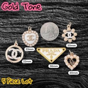 Lot of 5 Piece Assorted Gold Tone Zipper Pull Button Pendant Necklace Charms